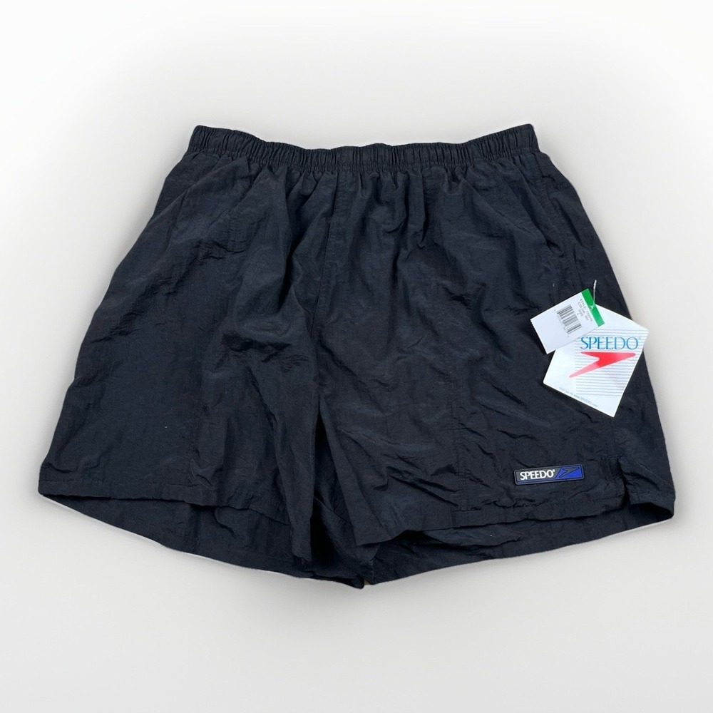 Vintage Speedo Swim Trunks Shorts Men's Size Large Black 80's - NWT